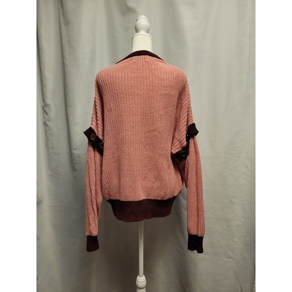 Umgee Sweater Womens 1X Detachable Sleeve V Neck Oversized Knit Pink Burgundy - Picture 3 of 12
